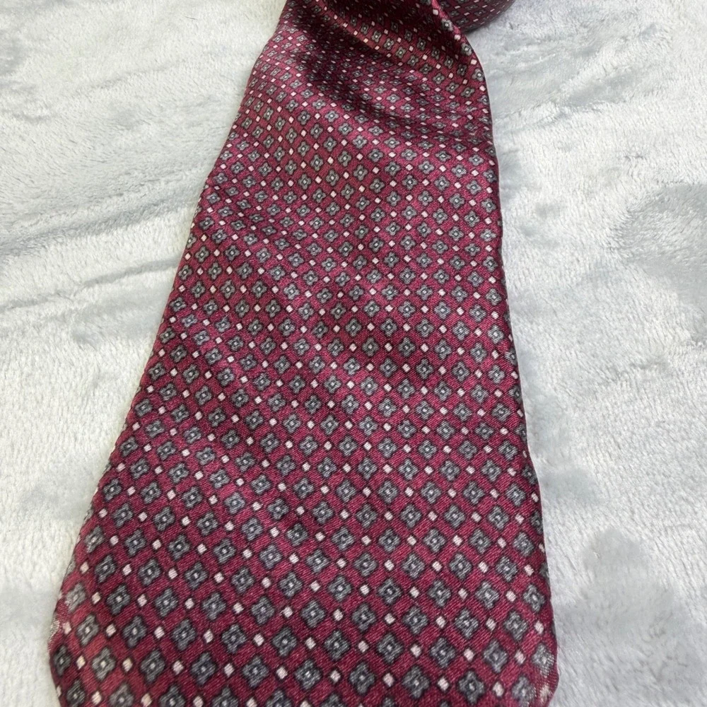 Sulka Silk Tie Mens OS Burgundy Geometric Foulard Luxury Necktie Made in France